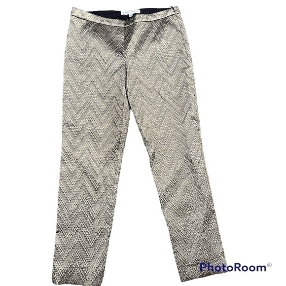 Trina Turk Gold Metallic Straight Leg Pants Weave Size 4 - Picture 1 of 12